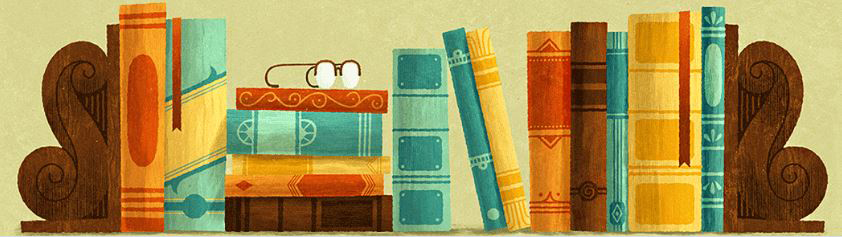 Icons of a bookcase and glasses