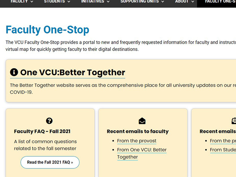 A screen grab of the Faculty One Stop page